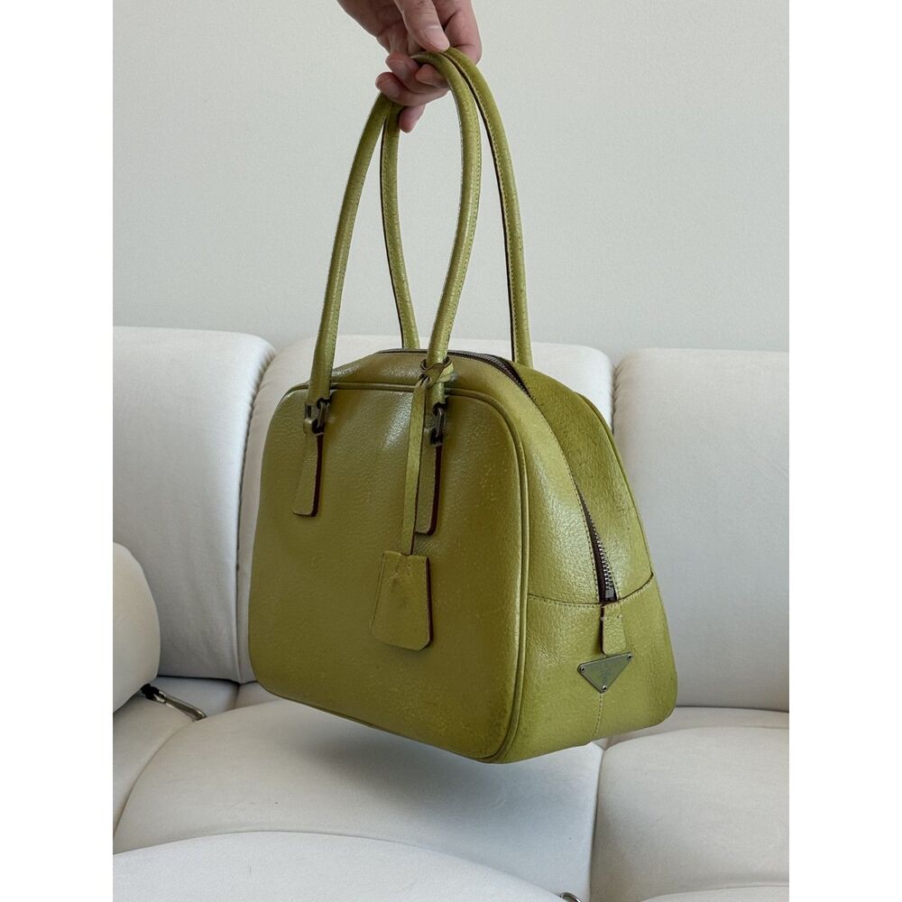 Prada Cinghiale Bauletto Bowling Bag in Lime Green